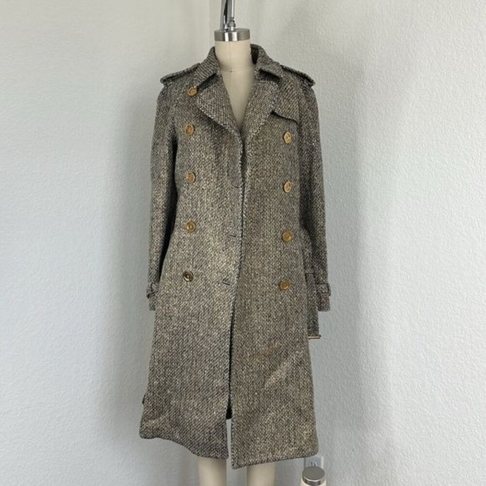 Burberry Metallic Tweed Gold Belted Trench Coat Jacket - Picture 3 of 15